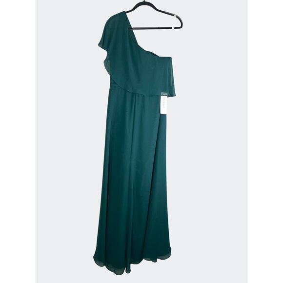 AZAZIE Pine A-Line One Shoulder Chiffon Maxi Formal Dress Ruffle Overlay Size 14 - Picture 7 of 14